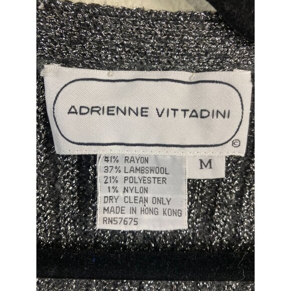 Vtg ADRIENNE VITTADINI LAMBSWOOL Sweater CARDIGAN WOMENS sz MEDIUM GRAY metallic - Picture 3 of 11